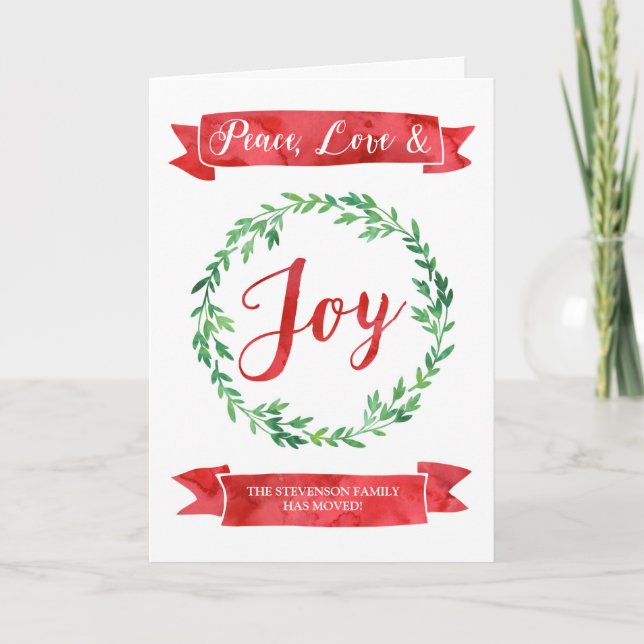 Red Green Watercolor Wreath Weihnachten Neue Adres (Vorderseite)