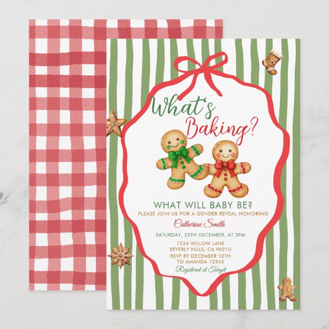 Red Green What's Baking Gingerbread Gender Reveal Einladung (Vorne/Hinten)