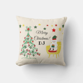 Red Green White Bär Tree Monogram Frohe Weihnachte Kissen