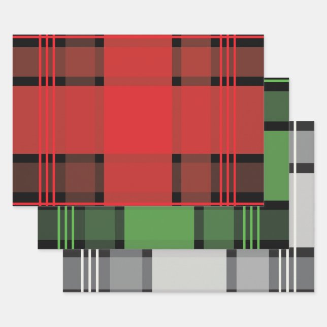 Red Green White Black Kariert Patches Streifen Ges Geschenkpapier Set (Set)