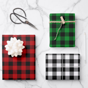 Red Green & White Buffalo Kariert Geschenkpapier Set