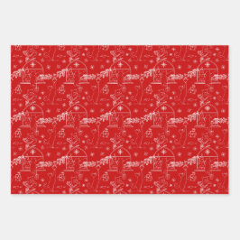Red green & white Christmas winter cats Geschenkpapier Set