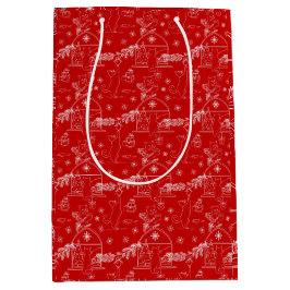 Red green & white Christmas winter cats Mittlere Geschenktüte
