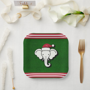 Red & Green White Elephant Weihnachtsgeschenk Part Pappteller