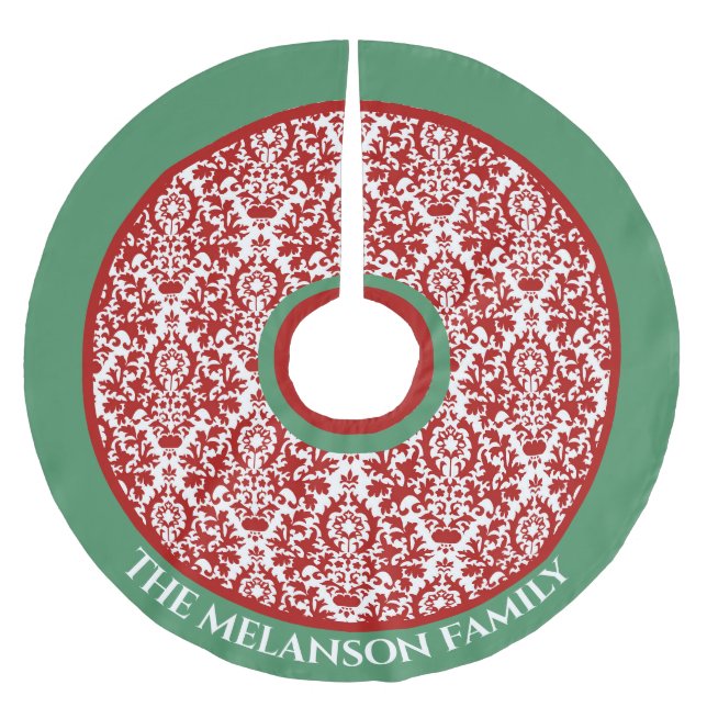 Red Green White Floral Damask Weihnachtsbaumrock Polyester Weihnachtsbaumdecke (Vorderseite)