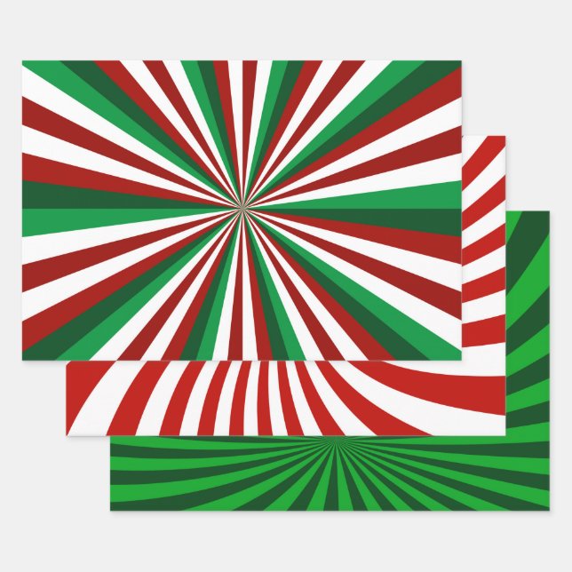 RED GREEN WHITE HOLIDAY CHRISTMAS PINWHEEL PATTERN GESCHENKPAPIER SET (Set)