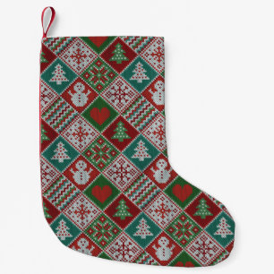 Red Green White Imitats Strick Weihnachtsmuster Kleiner Weihnachtsstrumpf