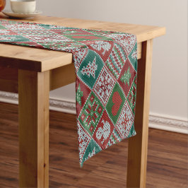 Red Green White Imitats Strick Weihnachtsmuster Kurzer Tischläufer