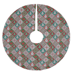 Red Green White Imitats Strick Weihnachtsmuster Polyester Weihnachtsbaumdecke