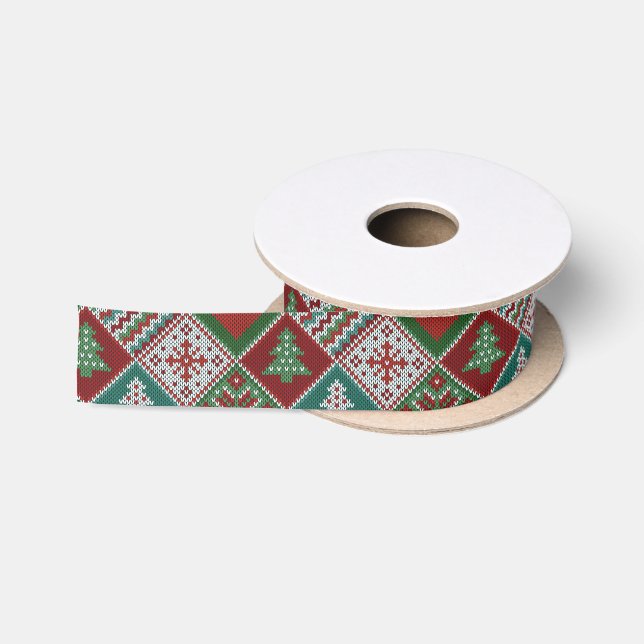 Red Green White Imitats Strick Weihnachtsmuster Satinband (Spule)