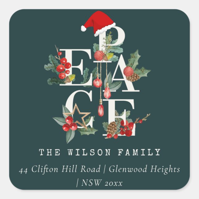 Red Green White Peace Christmas Foliage Quadratischer Aufkleber (Vorderseite)