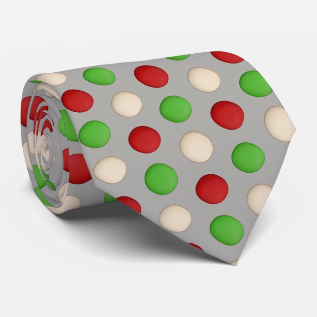 Red Green White Polka Dot Krawatte (Gerollt)
