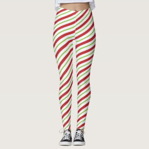 Red Green White Stripes Weihnachtsmuster Leggings