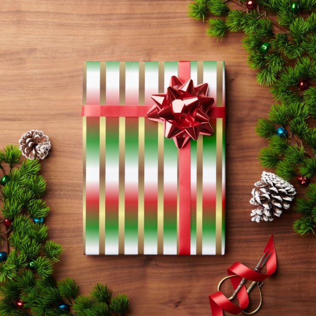 Red Green White und Gold Streifen Weihnachten Geschenkpapier (Feiertagsgeschenk)