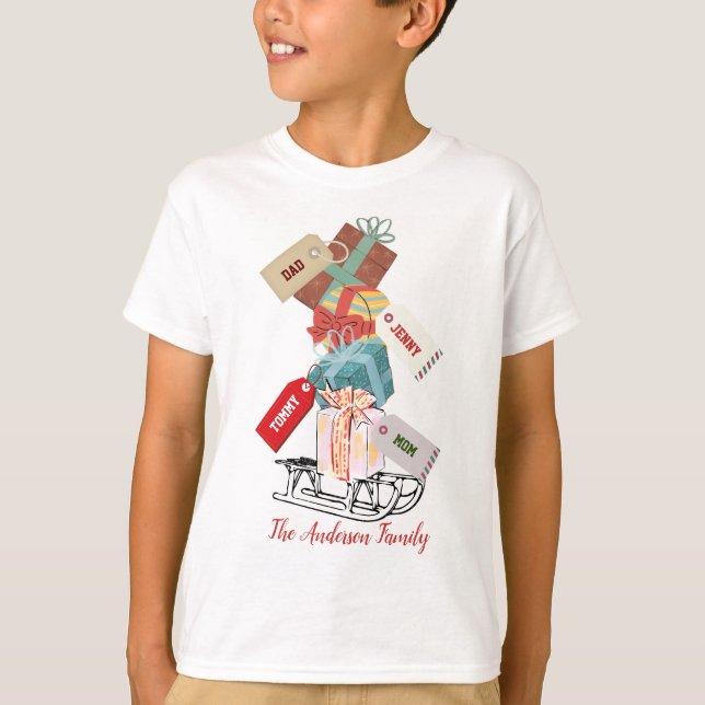Red Green Winter Sled Family Matching Weihnachten T-Shirt (Vorderseite)