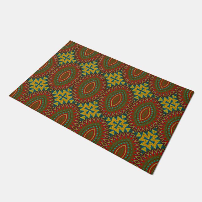 Red Green & Yellow Custom Size Tribal Pet Bowl Mat Fußmatte (Schrägansicht)