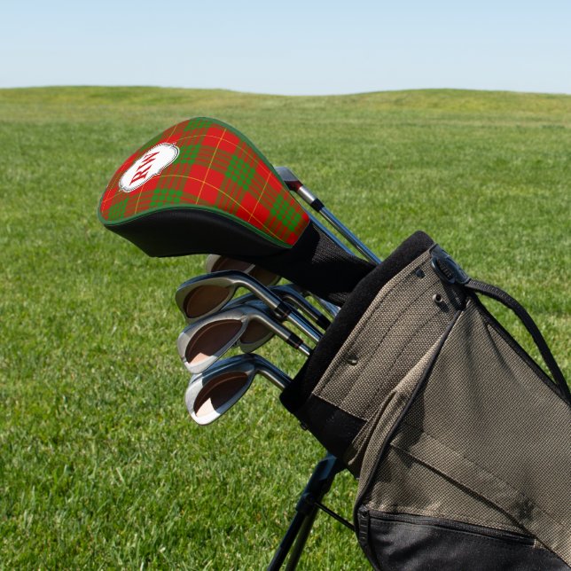 Red Green Yellow Tartan Plaid Monogram Golf Headcover (In SItu)