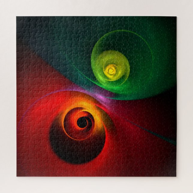 Red Green Yin Yang Modernes Abstraktes Kunstmuster (Vertikal)