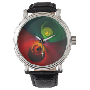 Red Green Yin Yang Modernes Abstraktes Kunstmuster Armbanduhr