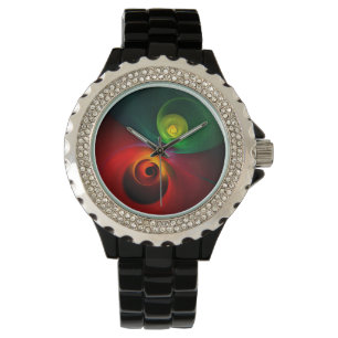Red Green Yin Yang Modernes Abstraktes Kunstmuster Armbanduhr