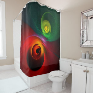 Red Green Yin Yang Modernes Abstraktes Kunstmuster Duschvorhang