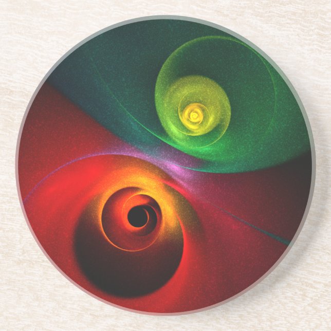 Red Green Yin Yang Modernes Abstraktes Kunstmuster Getränkeuntersetzer (Vorne)