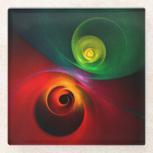 Red Green Yin Yang Modernes Abstraktes Kunstmuster Glasuntersetzer