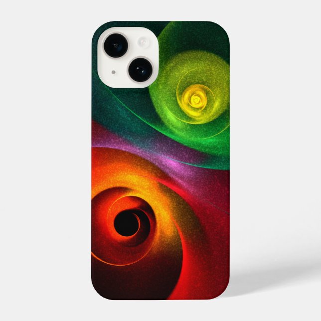 Red Green Yin Yang Modernes Abstraktes Kunstmuster iPhone 14 Hülle (Rückseite)