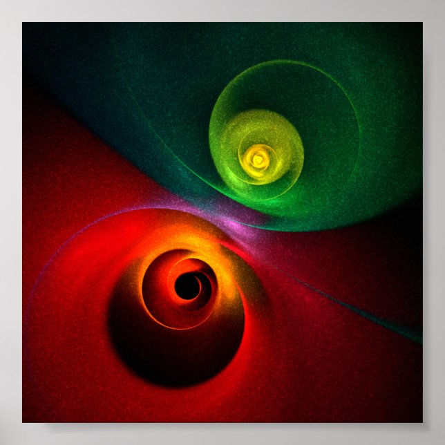 Red Green Yin Yang Modernes Abstraktes Kunstmuster Poster (Vorne)
