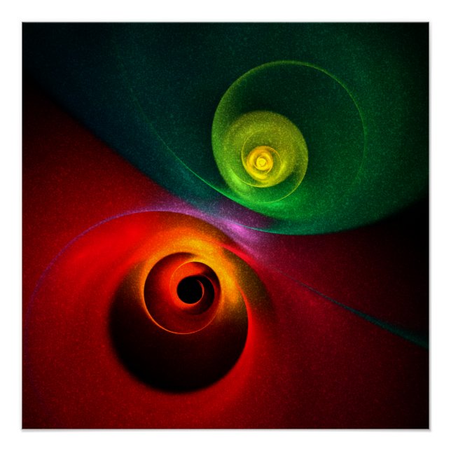 Red Green Yin Yang Modernes Abstraktes Kunstmuster Poster (Vorderseite)