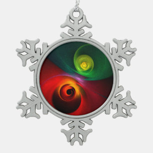 Red Green Yin Yang Modernes Abstraktes Kunstmuster Schneeflocken Zinn-Ornament