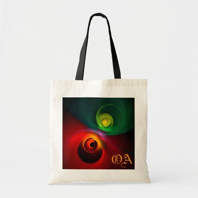 Red Green Yin Yang Modernes Abstraktes Kunstmuster Tragetasche (Vorne)