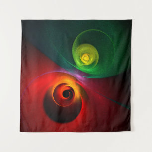 Red Green Yin Yang Modernes Abstraktes Kunstmuster Wandteppich