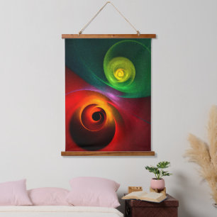 Red Green Yin Yang Modernes Abstraktes Kunstmuster Wandteppich Mit Holzrahmen