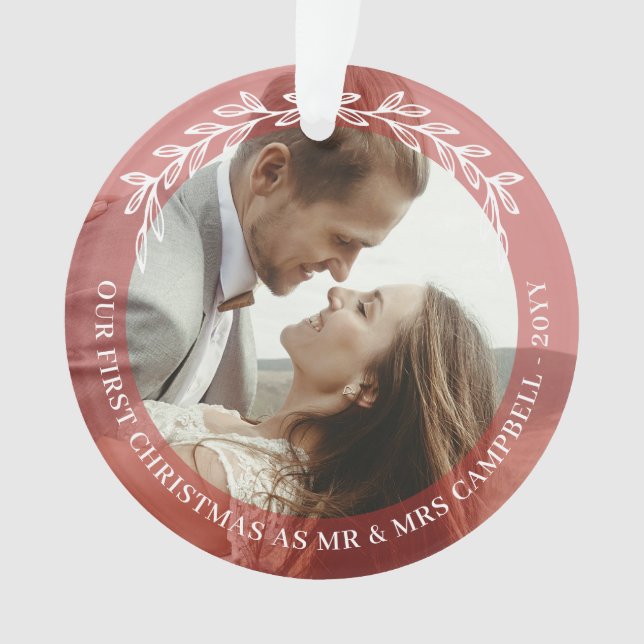 Red Greenery 1. Weihnachten Frau Wedding Foto Ornament (Vorderseite)