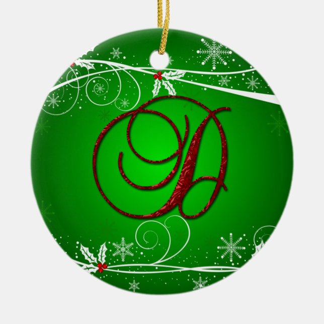 Red Greens Holly Initial D Noël Ornement (Devant)