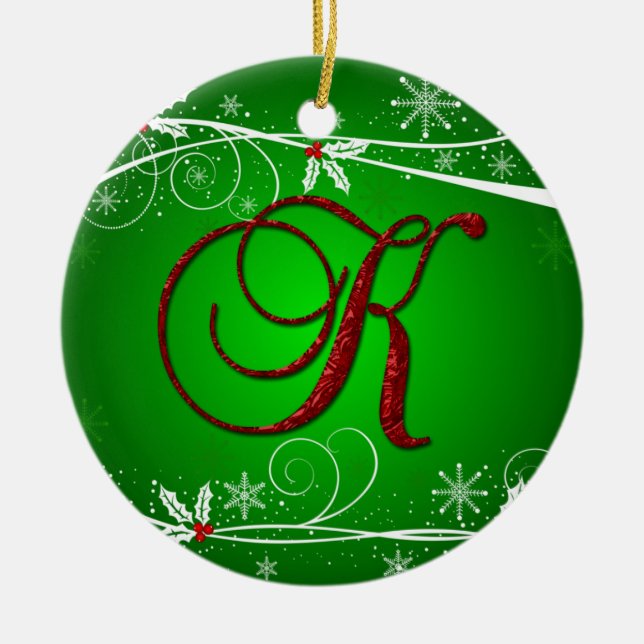 Red Greens Holly Initial K Noël Ornement (Devant)
