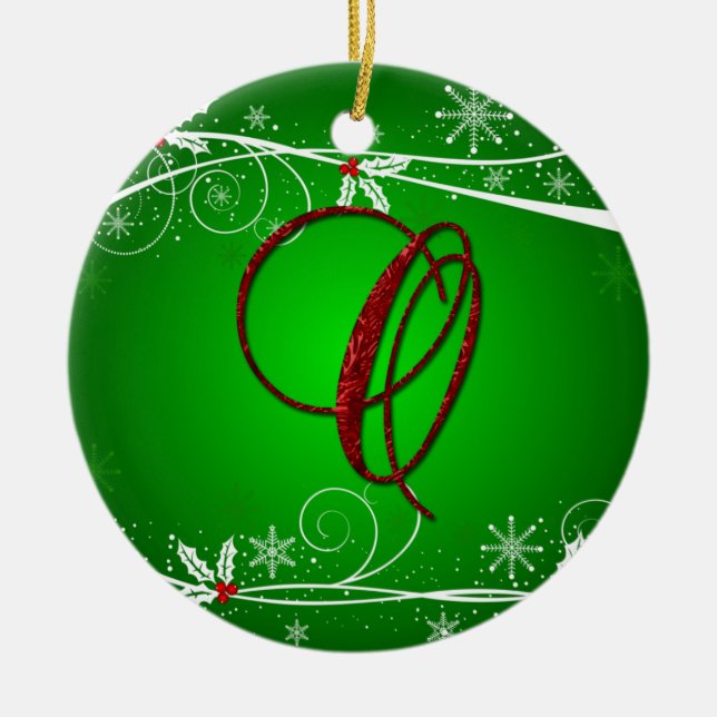 Red Greens Holly Initial O Noël Ornement (Devant)