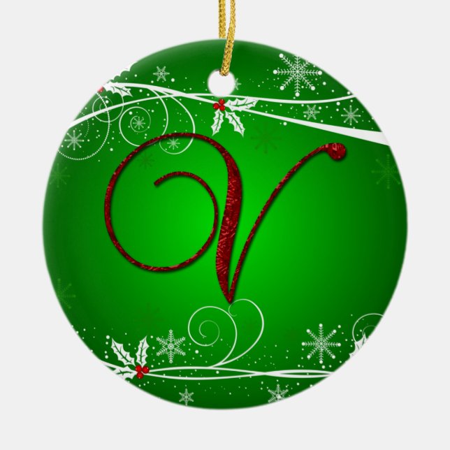 Red Greens Holly Initial V Christmas Ornament (Vorne)