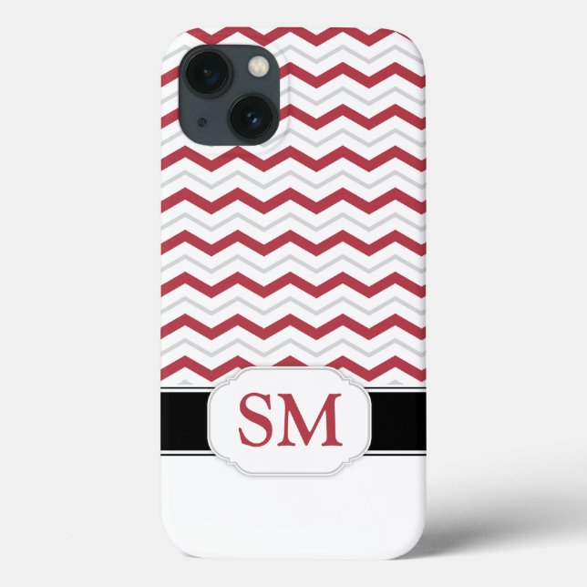Red & Grey Chevron Monogram iPad 2/3/4 Coque (Verso)