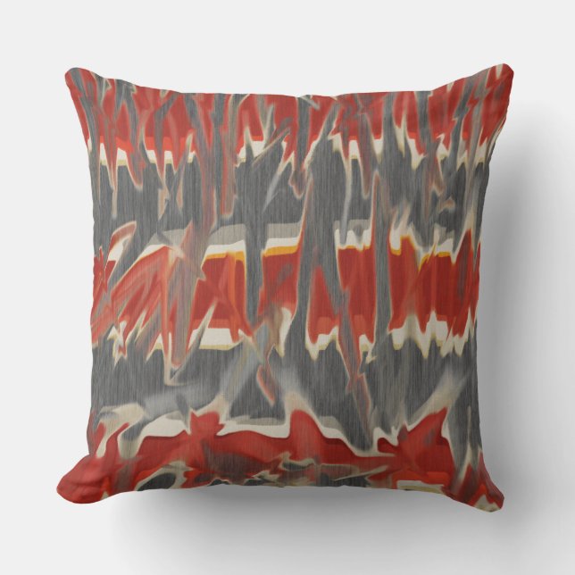Red Grey Cream Abstract Tie Dye Look Kissen (Vorderseite)