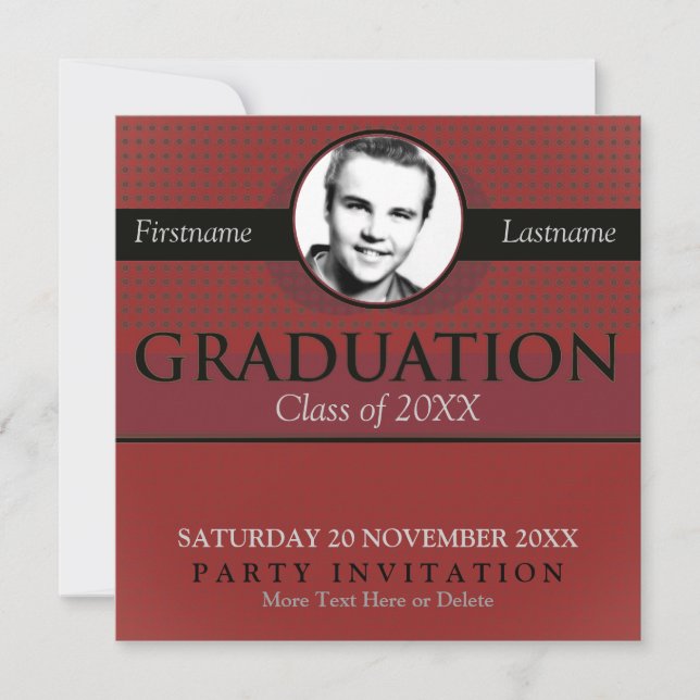 Red & Grey Stylish Graduation avec invitation phot (Devant)
