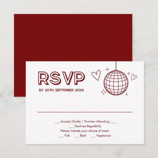 Red Groovy Retro Wedding Meal Choice RSVP Card (Vorne/Hinten)