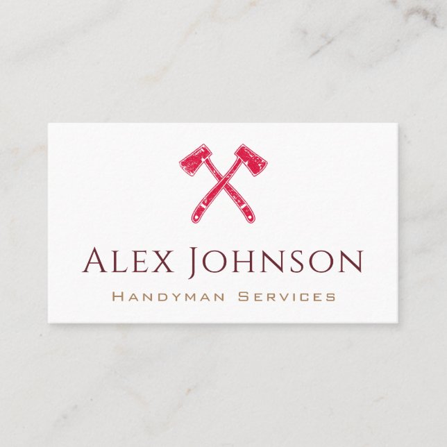 Red Grunge Ax Logo Handyman Zuhause Repair Service Visitenkarte (Vorderseite)