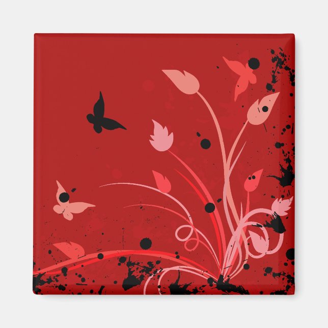 Red Grunge Butterfly Magnet (Vorne)