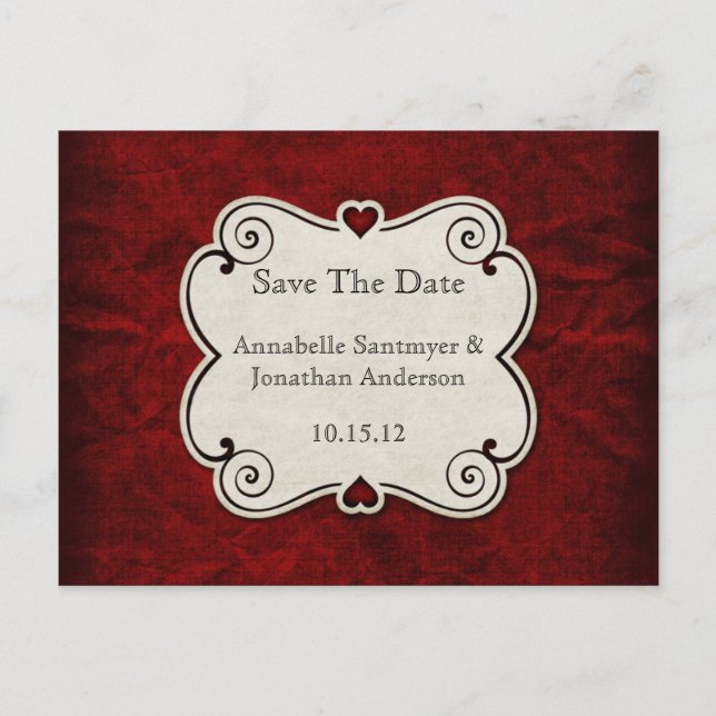 Red Grunge Paper Red Heft Frame Save the Date Ankündigungspostkarte (Vorderseite)