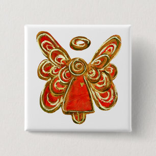 Red Guardian Angel Art Custom Holiday Button Butto
