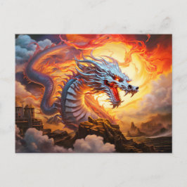 Red Guardian Chinese Airbrush Dragon in Gold Flame Postkarte