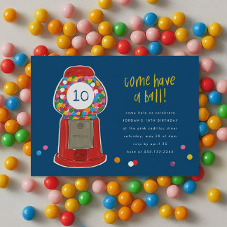 Red Gumball Machine Bonbons Kaugummi Geburtstag Einladung