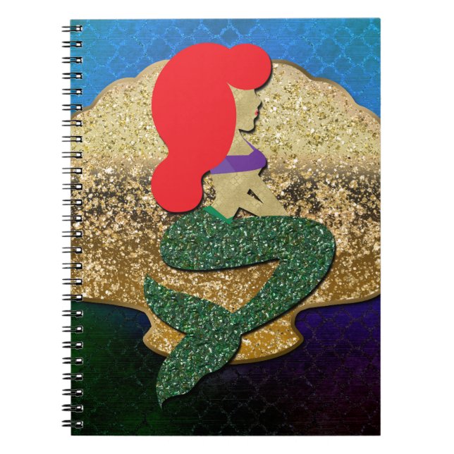 Red Haaired Mermaid Golden Seashell Notizblock (Vorderseite)